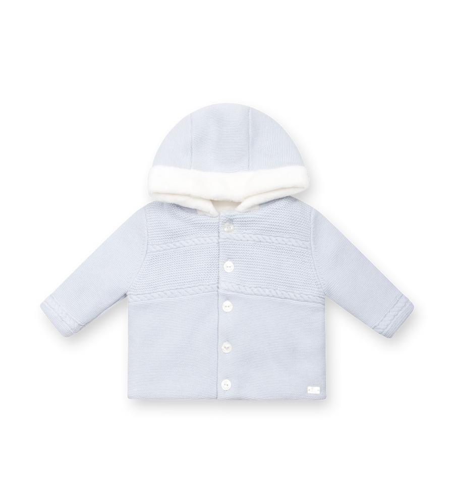 Tartine et Chocolat Hooded Knit Jacket in Powder Blue (Baby)