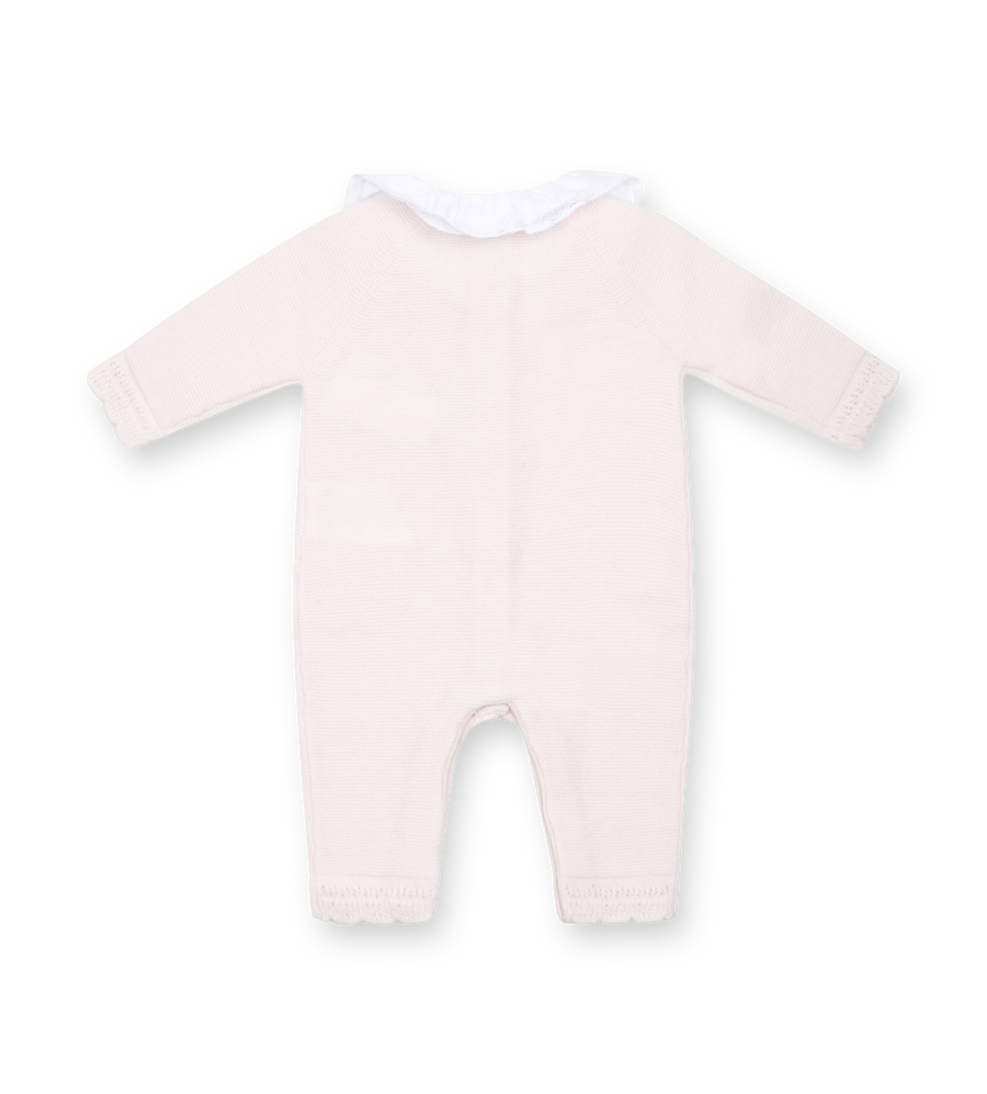 Tartine et Chocolat Knit Romper with Embroidered Collar in Rose Pale (Baby)