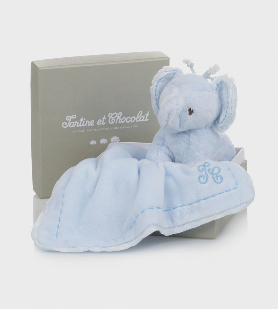 Tartine et Chocolat Elephant Doudou Cuddle Cloth in Bleu Ciel