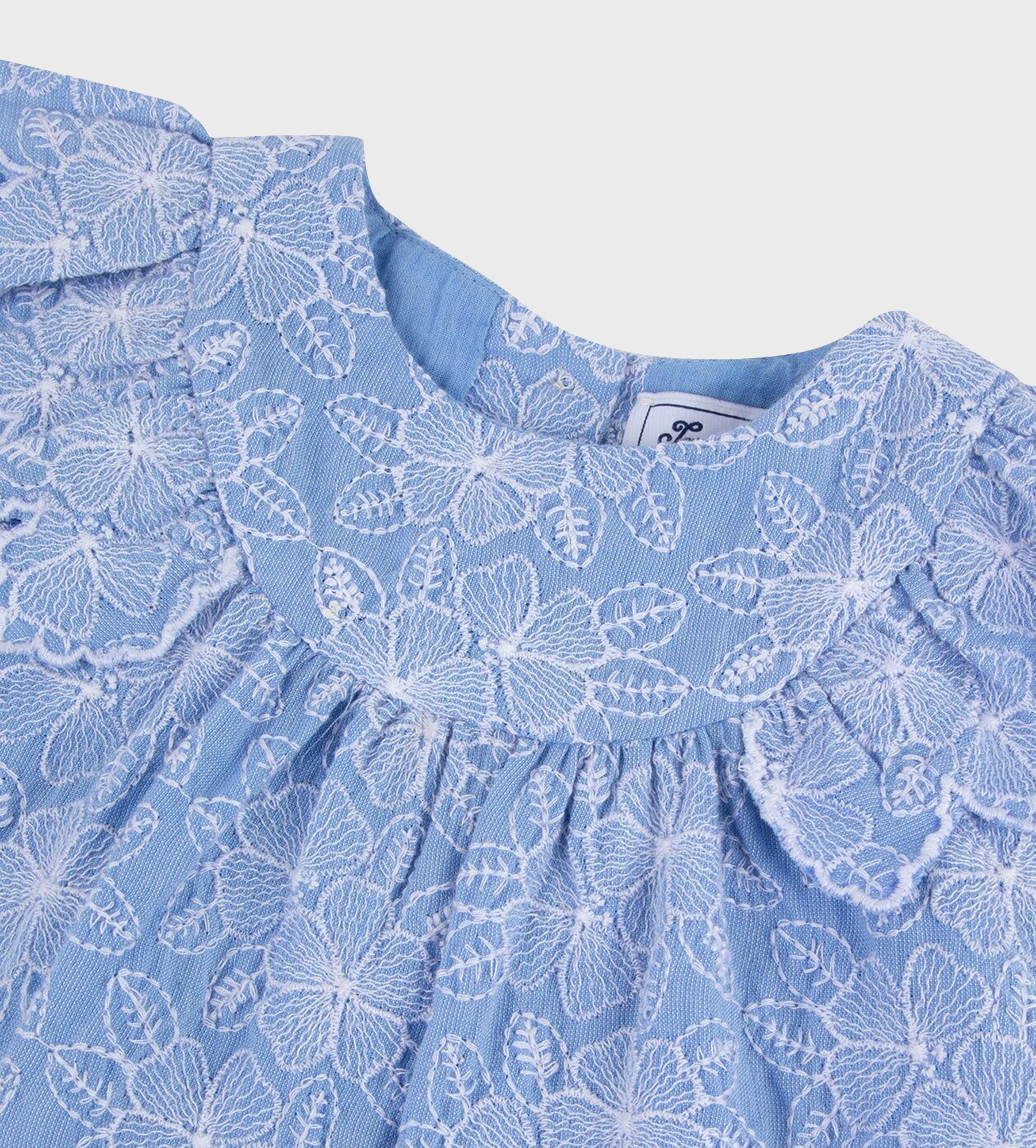 Embroidered Ruffle Dress Blue