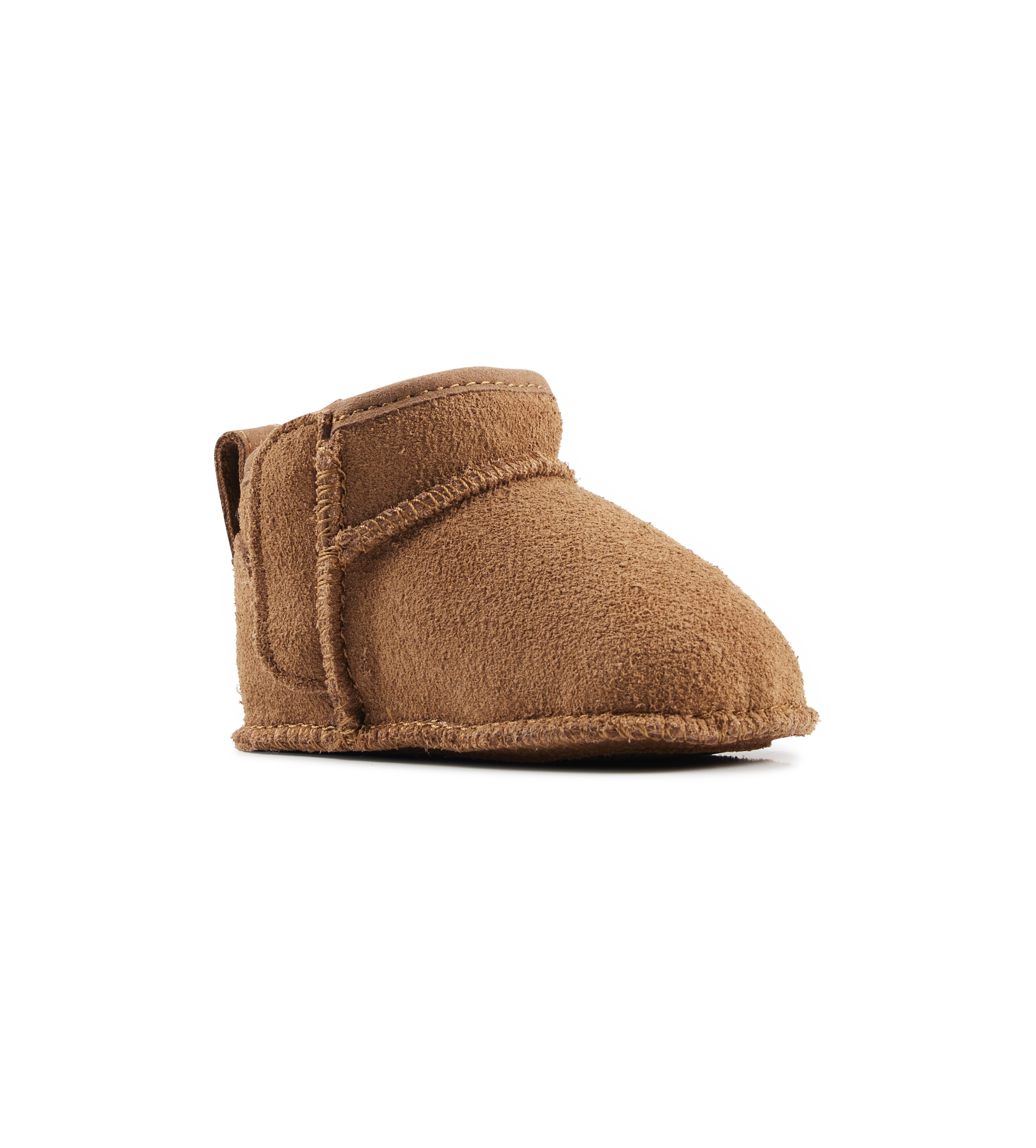 Brown baby bootie on a white background