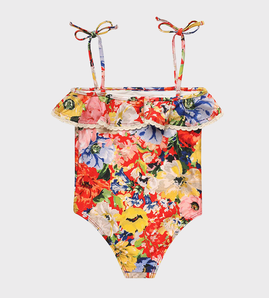 Frill Swimsuit Red Floral