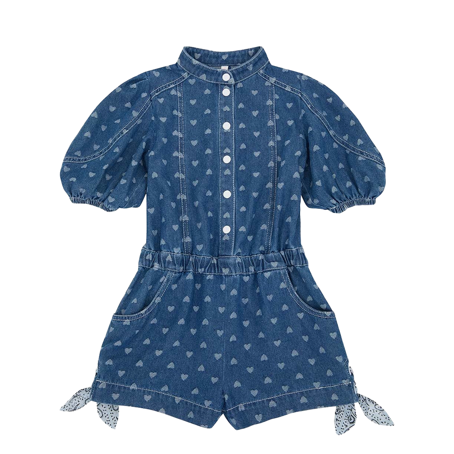 Zimmermann Awaken Jacquard Denim Playsuit in Blue (Kids)