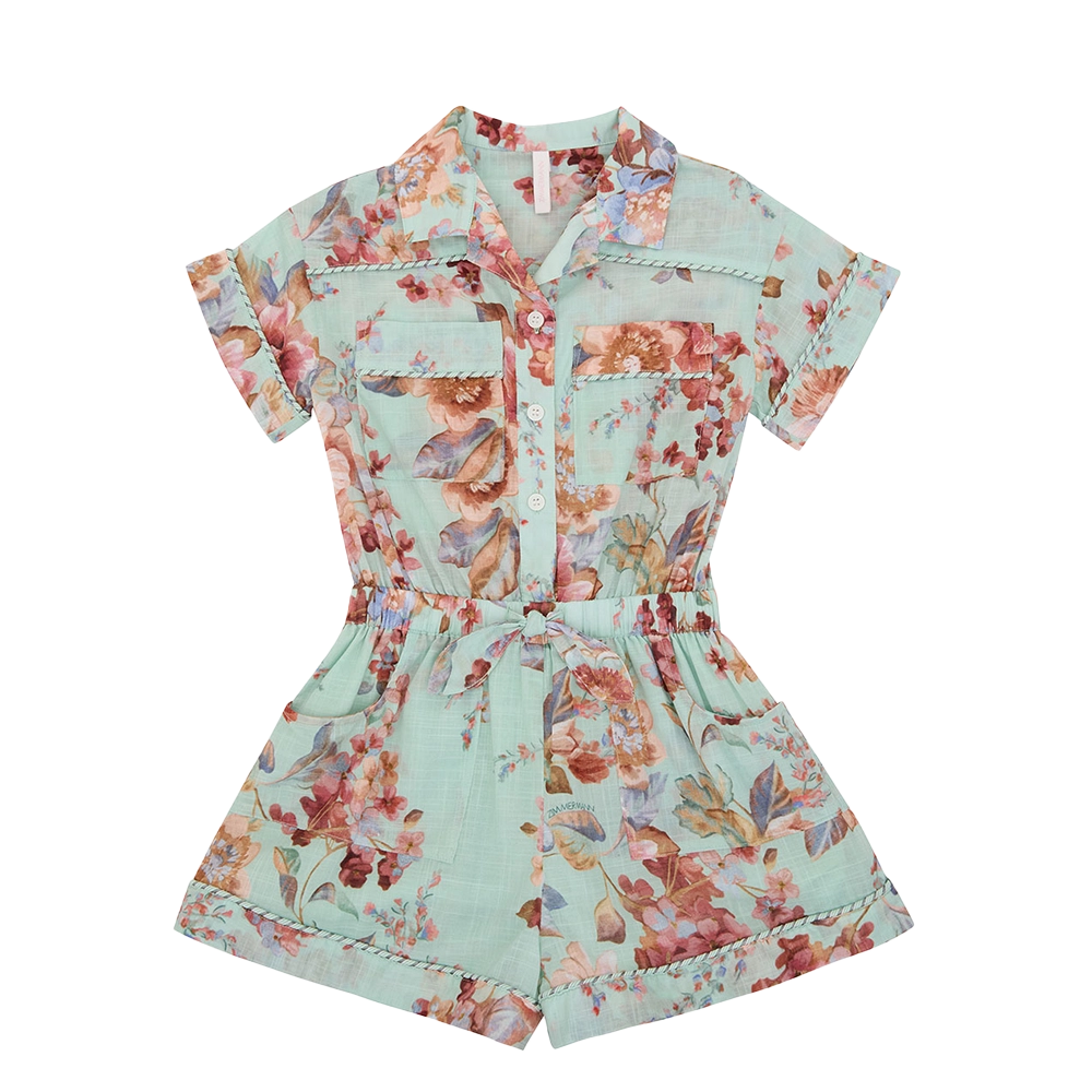 Zimmermann Awaken Floral Pocket Playsuit in Mint (Kids)
