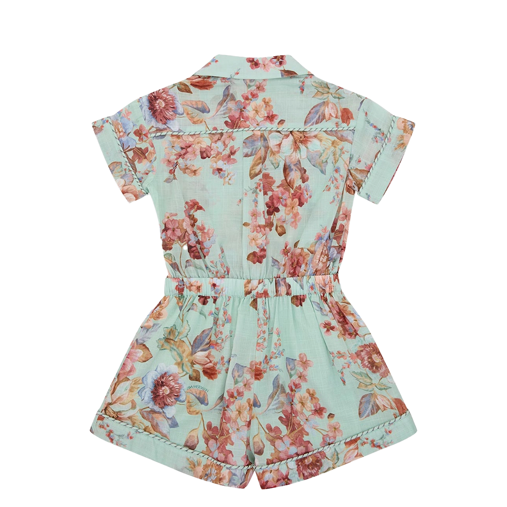 Zimmermann Awaken Floral Pocket Playsuit in Mint (Kids)