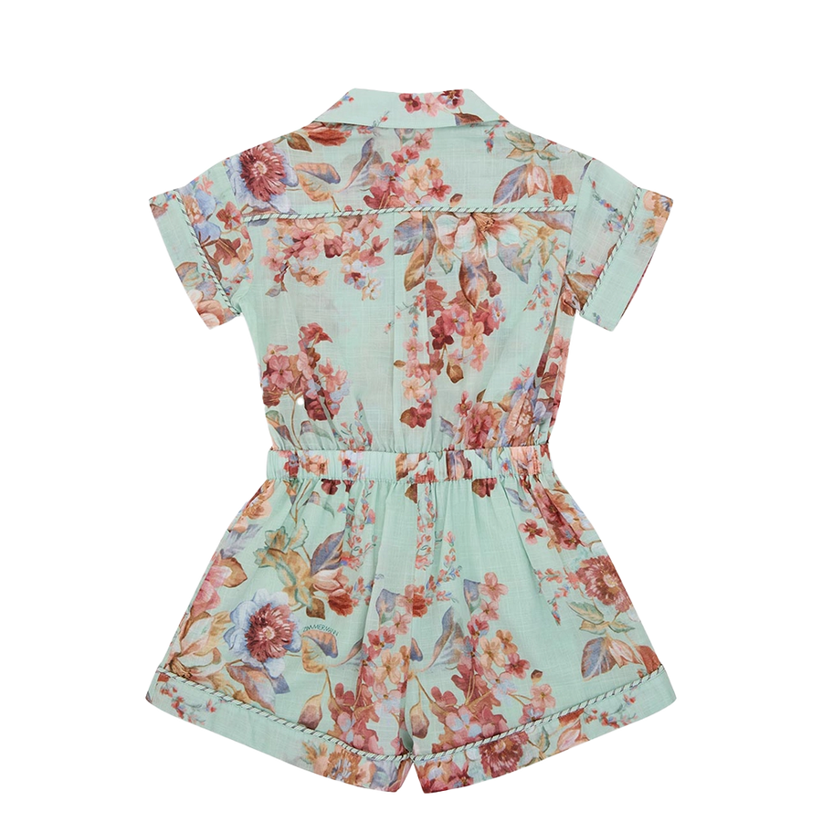 Zimmermann Awaken Floral Pocket Playsuit in Mint (Kids)