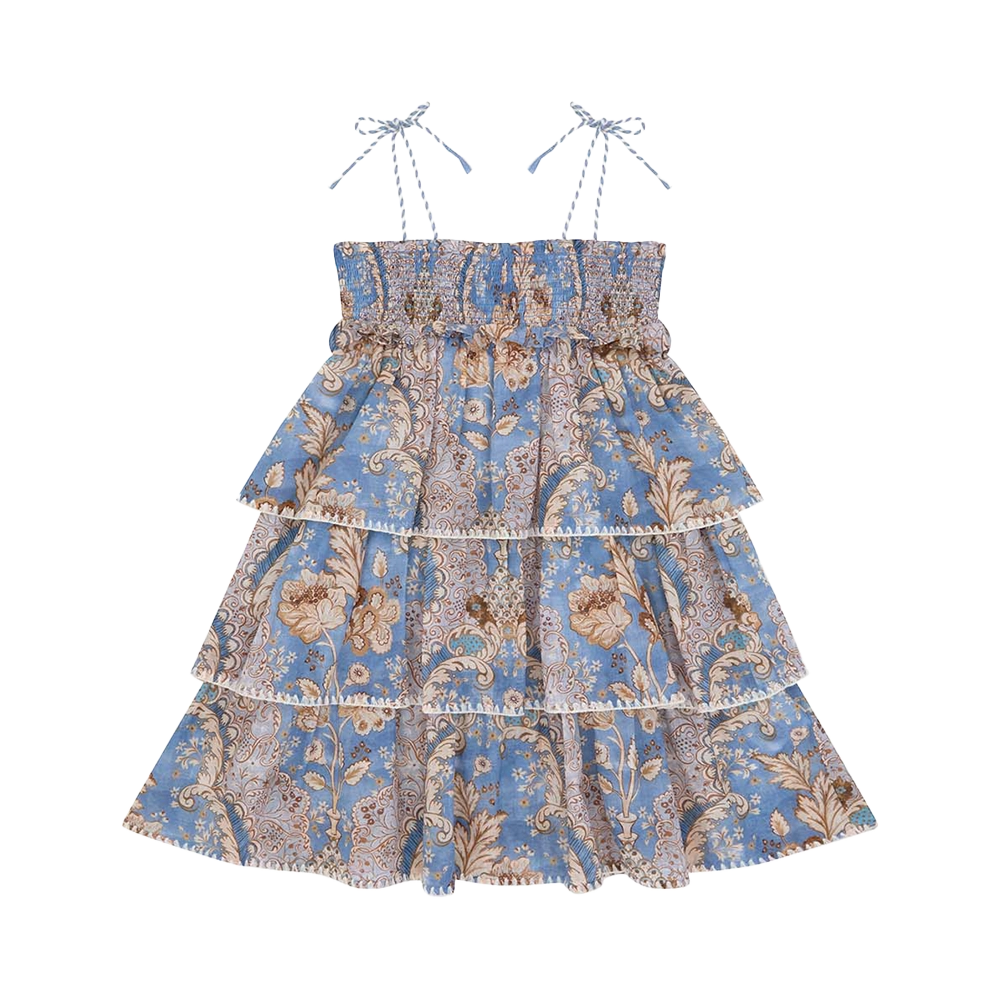 Zimmermann Daylight Denim Bandana Floral Tiered Dress in Blue (Kids)