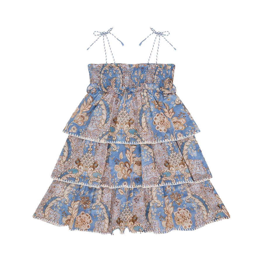 Zimmermann Daylight Denim Bandana Floral Tiered Dress in Blue (Kids)