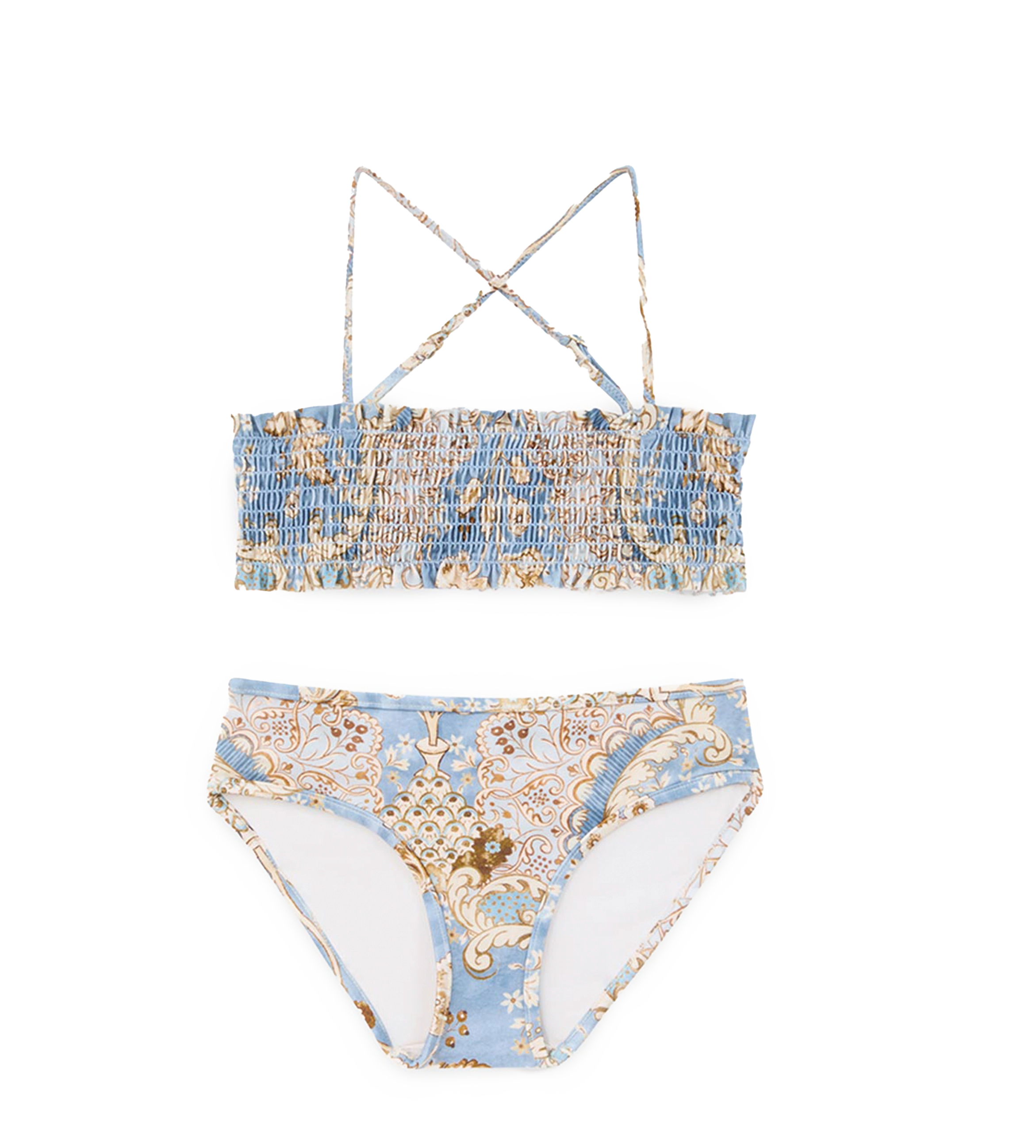 Zimmermann Daylight Shirred Bandana Floral Bikini in Denim Blue (Kids)