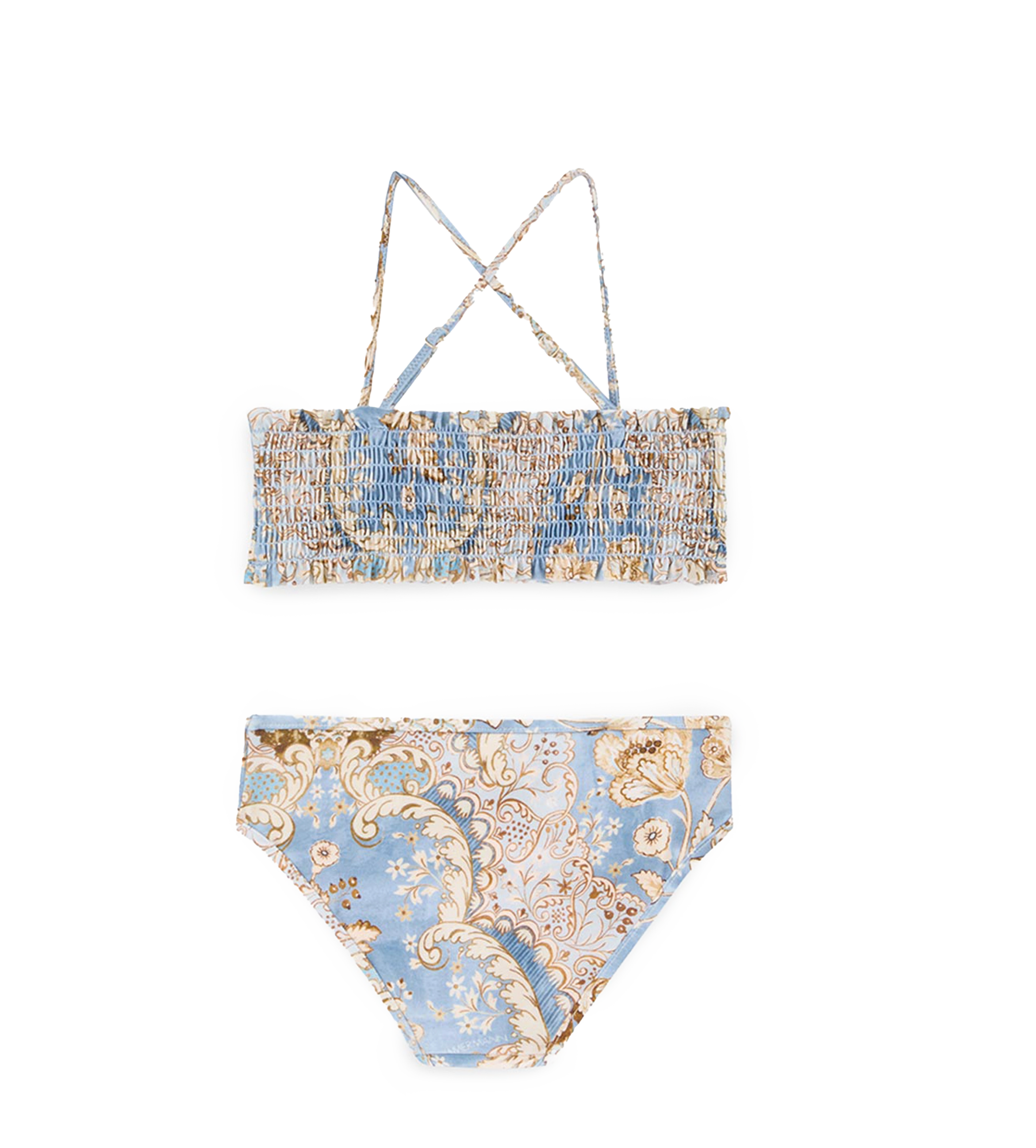 Zimmermann Daylight Shirred Bandana Floral Bikini in Denim Blue (Kids)
