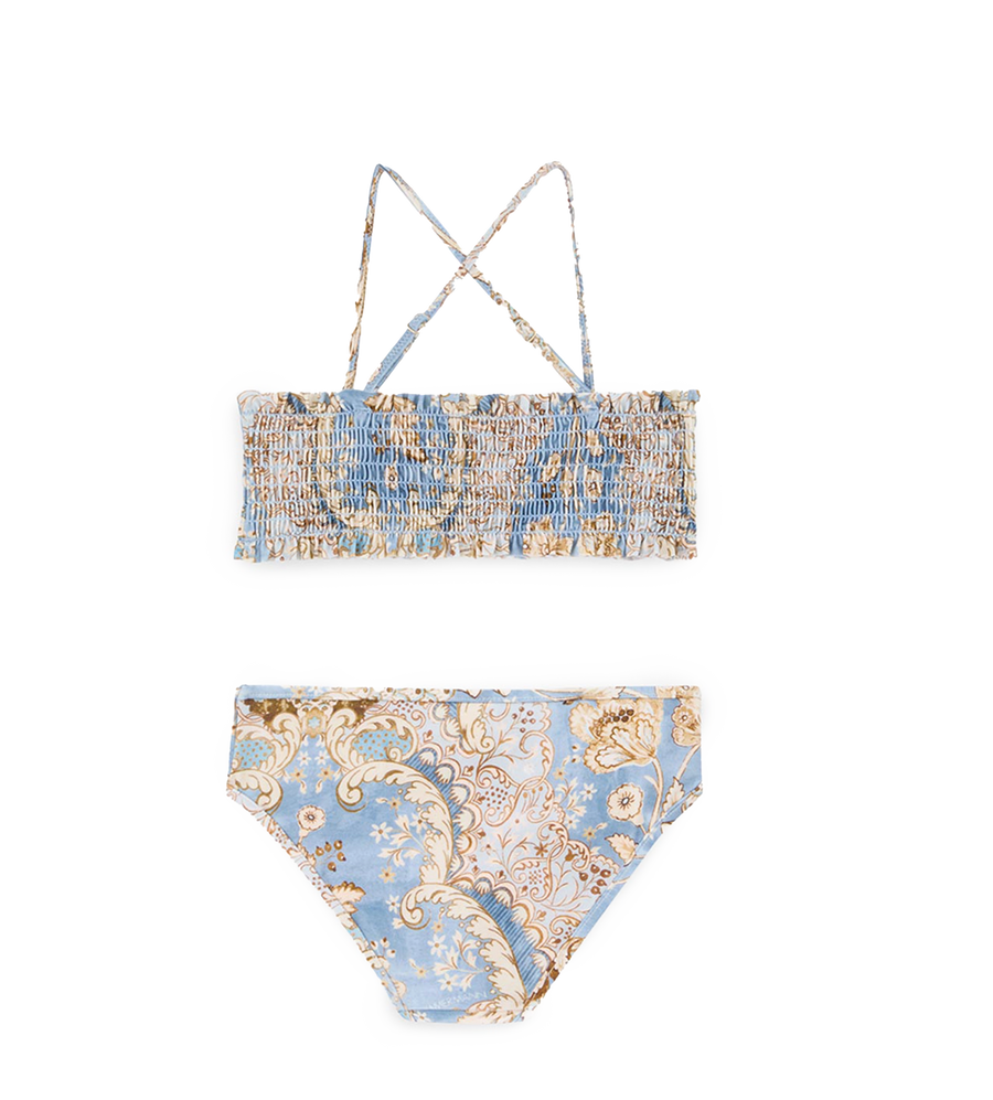 Zimmermann Daylight Shirred Bandana Floral Bikini in Denim Blue (Kids)