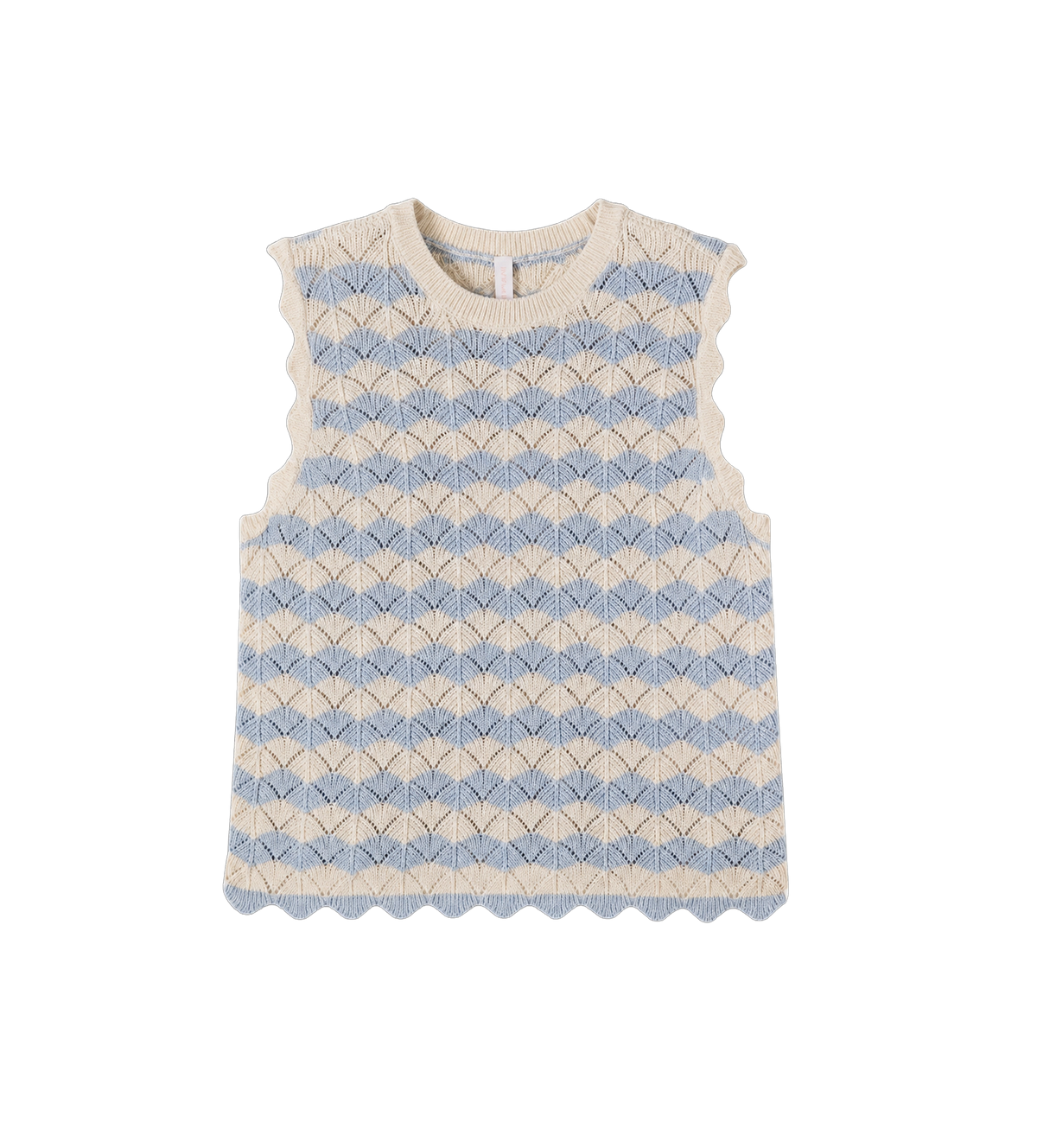 Kids Aster Pointelle Cotton & Linen Blend Vest Blue/Ecru