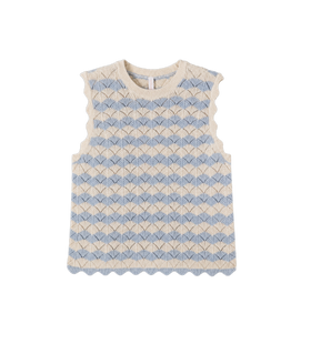 Kids Aster Pointelle Cotton & Linen Blend Vest Blue/Ecru