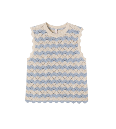 Kids Aster Pointelle Cotton & Linen Blend Vest Blue/Ecru