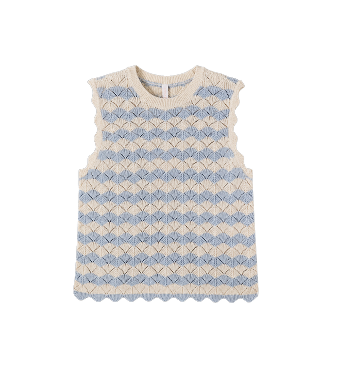 Kids Aster Pointelle katoen- en linnenmix vest blauw/ecru