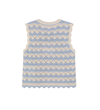 Kids Aster Pointelle Cotton & Linen Blend Vest Blue/Ecru