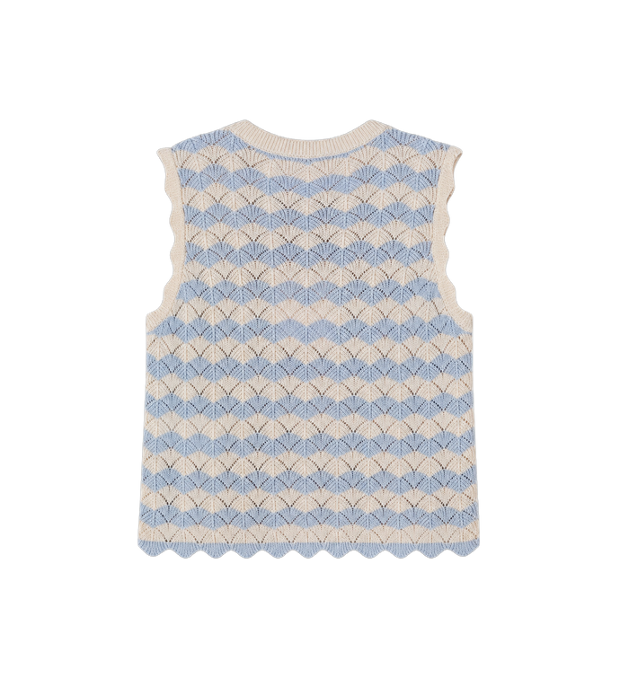 Kids Aster Pointelle katoen- en linnenmix vest blauw/ecru