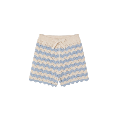 Kids Aster Cotton & Linen Blend Shorts Blue/Ecru