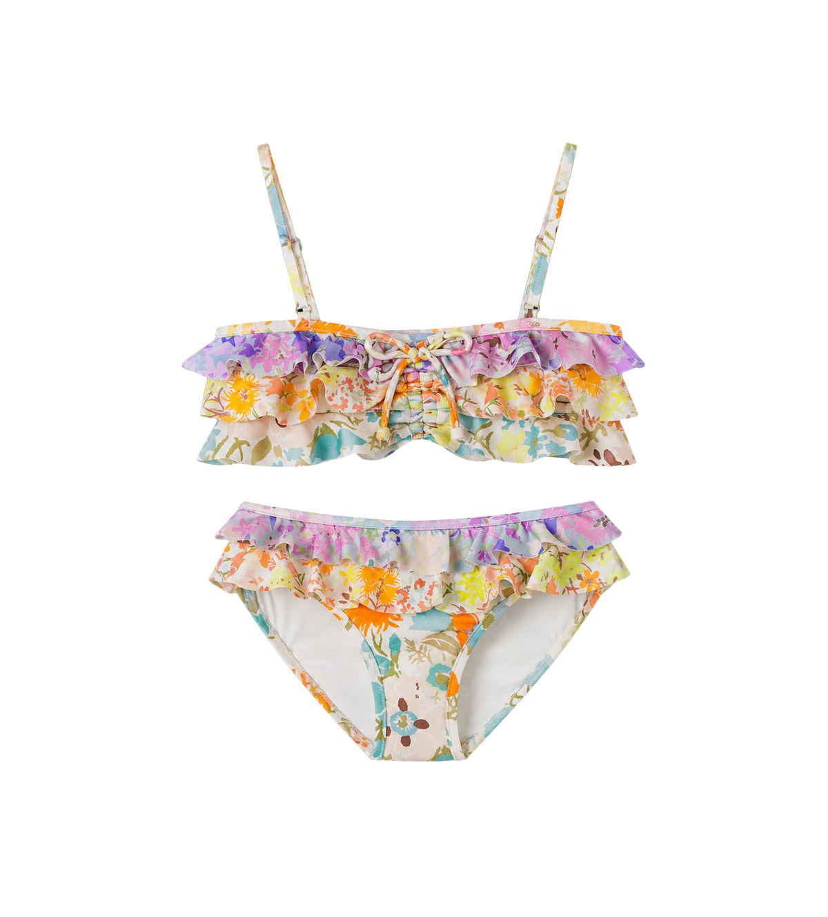 Kids Solstice bikini met bloemenruches, veelkleurig