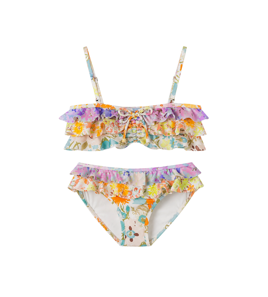 Kids Solstice bikini met bloemenruches, veelkleurig