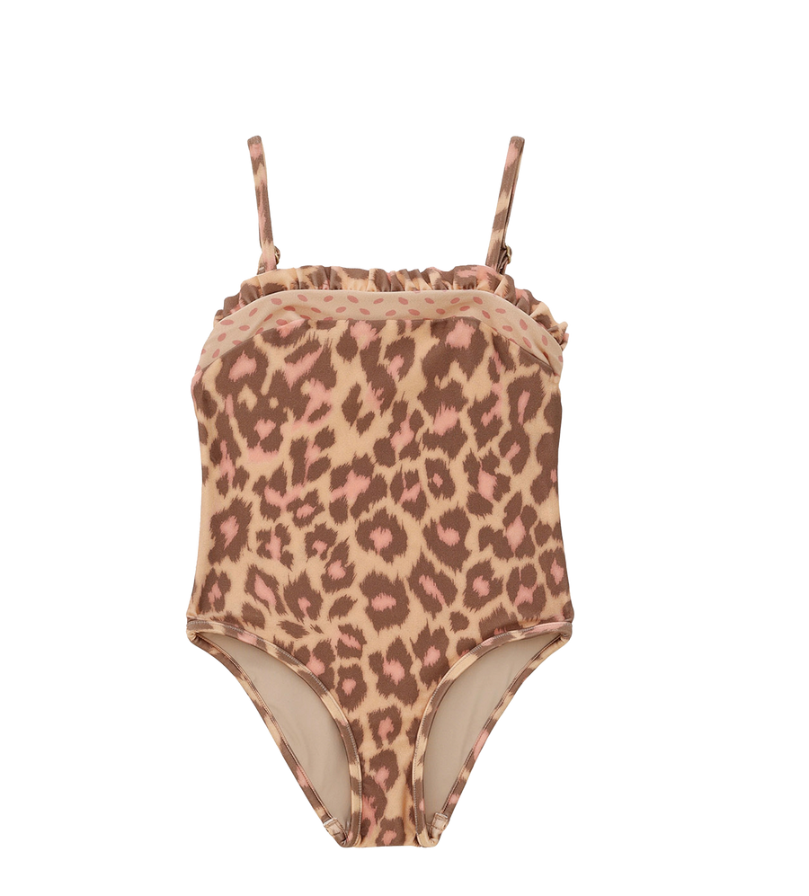 Zimmermann Patience Leopard Bandeau One-Piece Swimsuit in Tan Leopard (Kids)