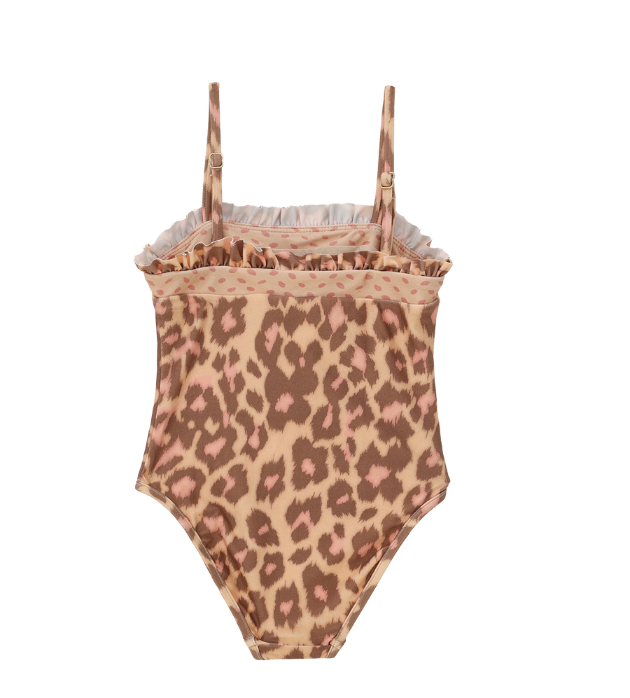 Zimmermann Patience Leopard Bandeau One-Piece Swimsuit in Tan Leopard (Kids)