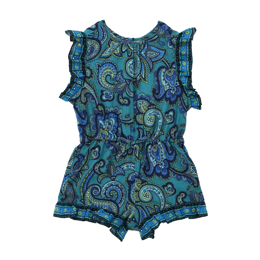 Zimmermann Patience Paisley Frill Playsuit in Blue & Green (Kids)