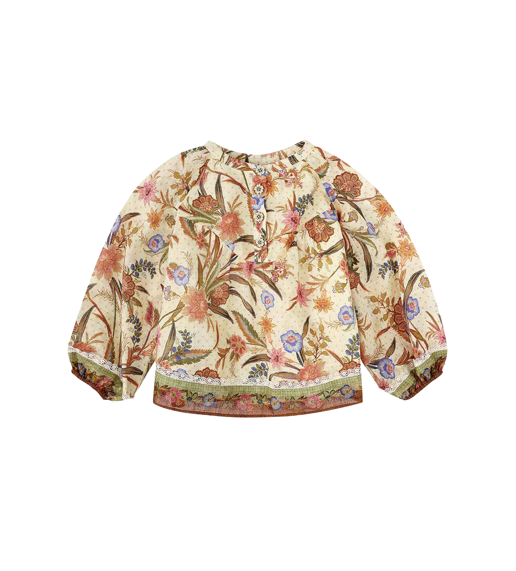 Kids Trim Contrast Top Cream Khaki Floral