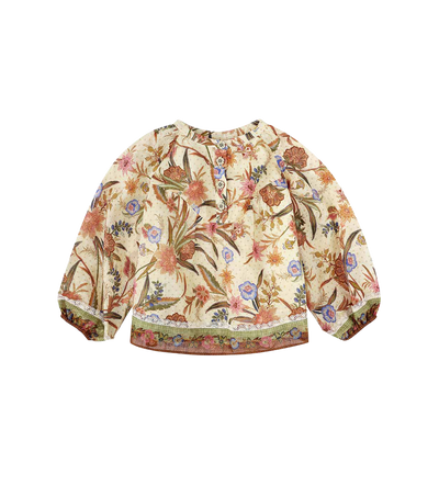 Kids Trim Contrast Top Cream Khaki Floral