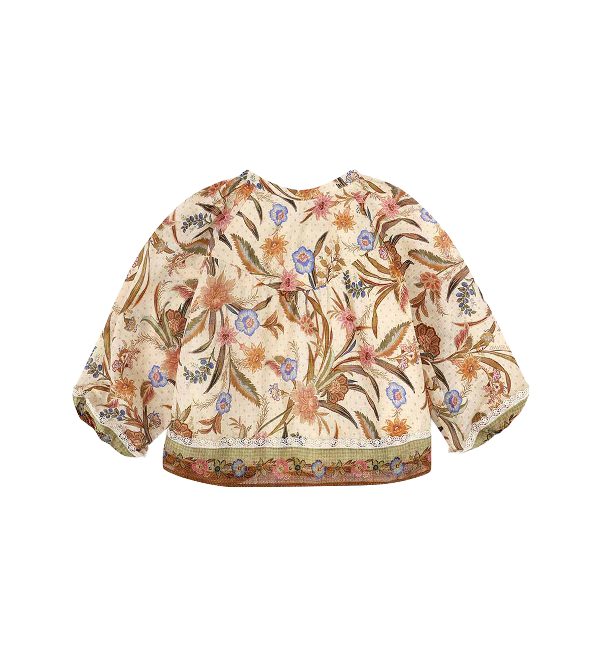 Kids Trim Contrast Top Cream Khaki Floral