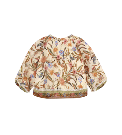 Kids Trim Contrast Top Cream Khaki Floral