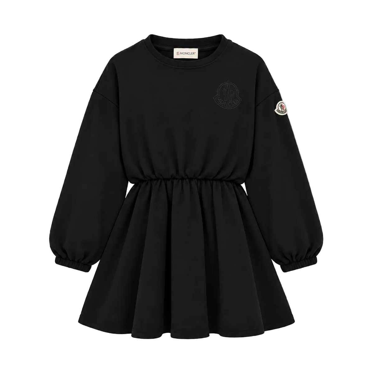 Kids Flowers Long Sleeve Cotton Dress Black