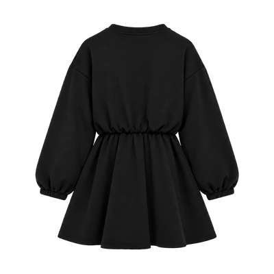 Kids Flowers Long Sleeve Cotton Dress Black