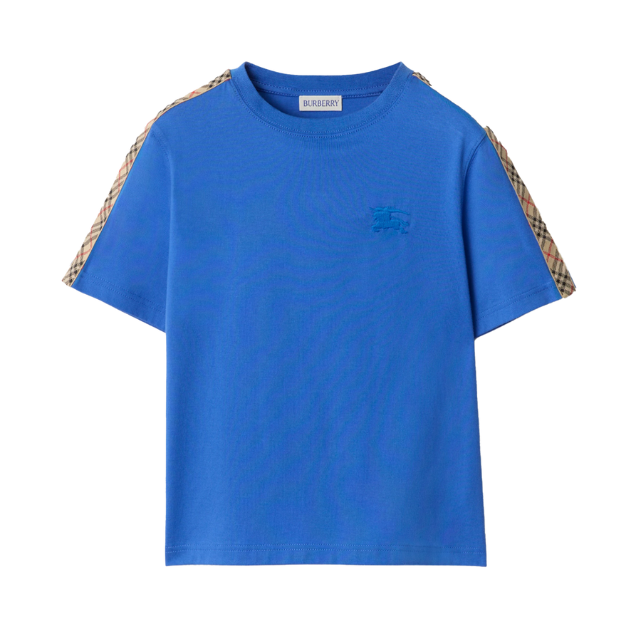 Burberry Check Trim Cotton T-Shirt in Hyacinth Blue (Kids)