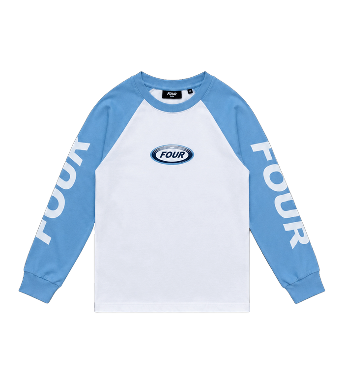 Reconstructed Raglan Longsleeve Celeste/ White