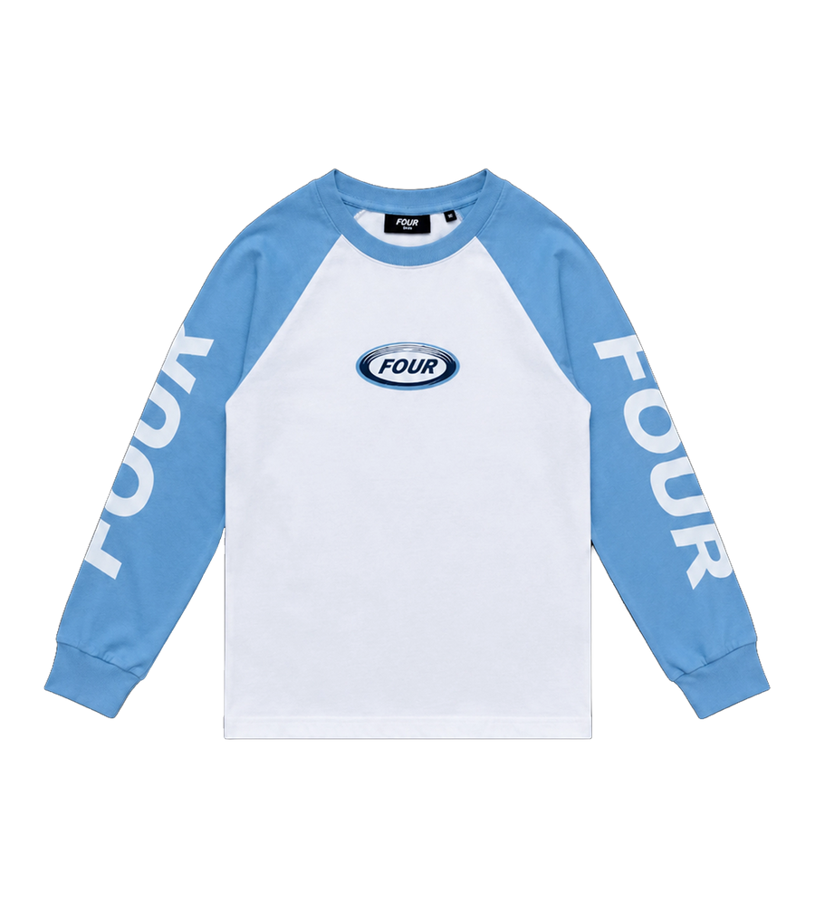 Reconstructed Raglan Longsleeve Celeste/ White