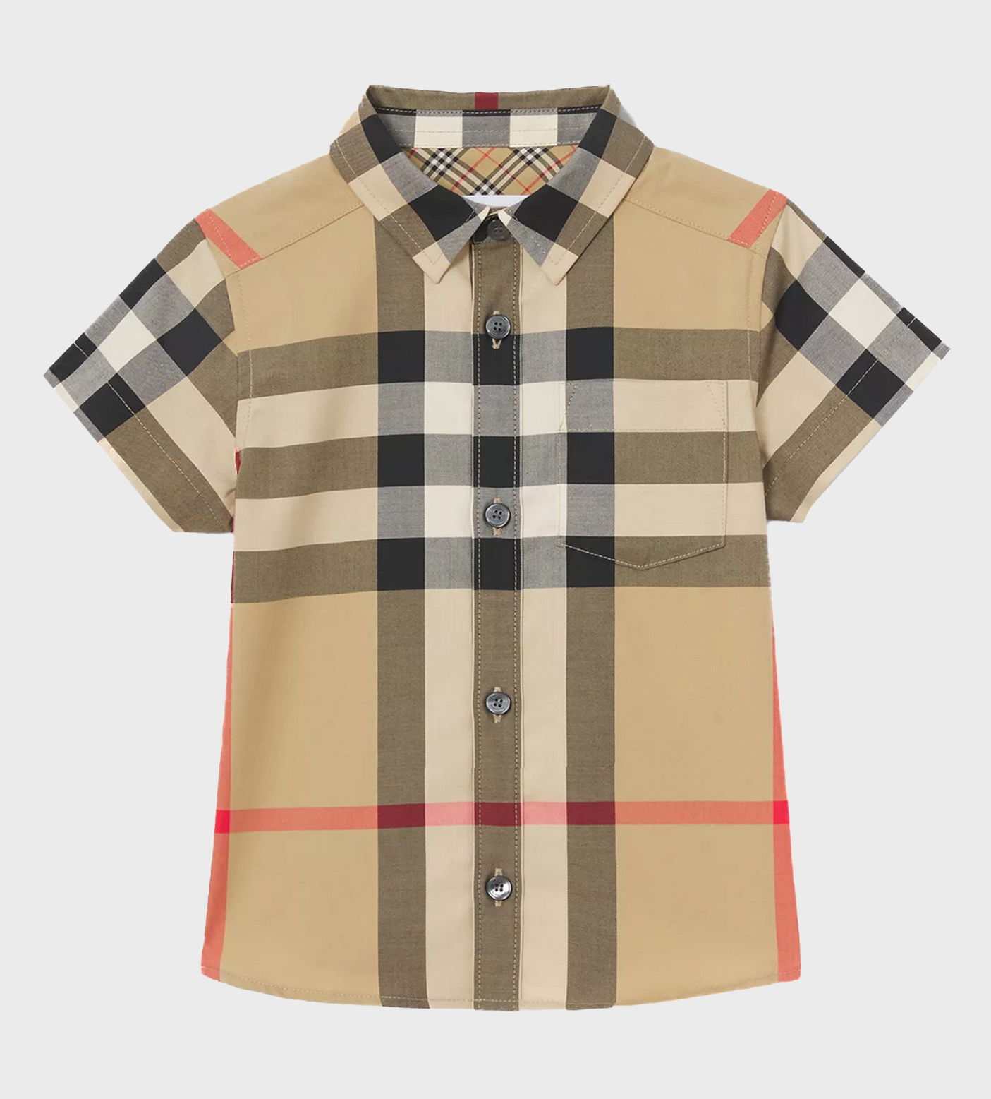 Baby Check-Print Cotton Shirt Beige