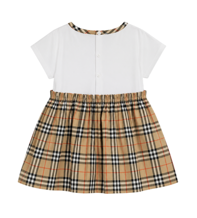 Baby Check Dress in White & Beige
