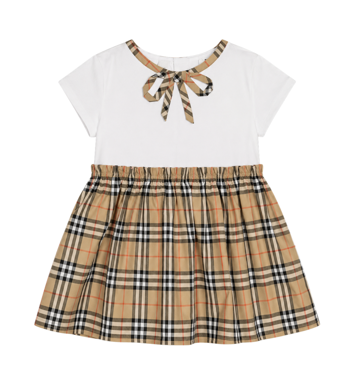 Baby Check Dress in White & Beige