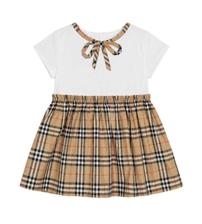 Baby Check Dress in White & Beige
