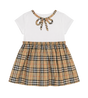 Baby Check Dress in White & Beige