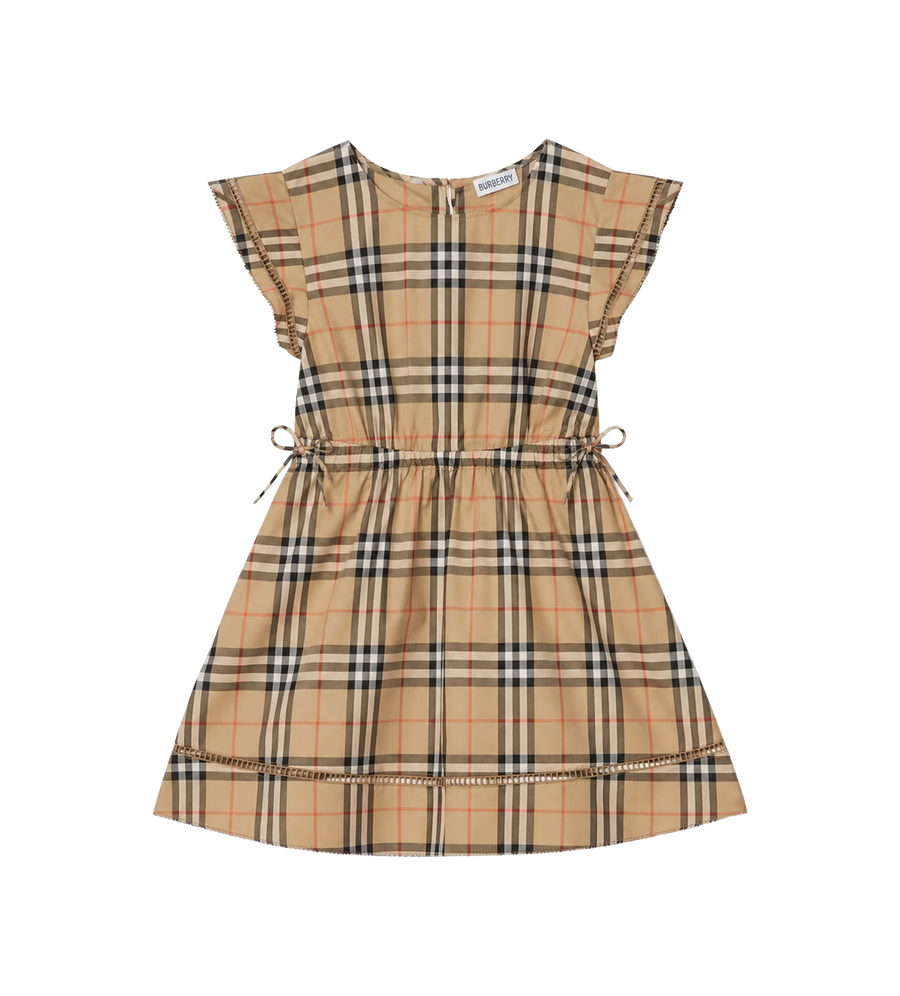 Burberry Check Cotton Dress in Sand Beige