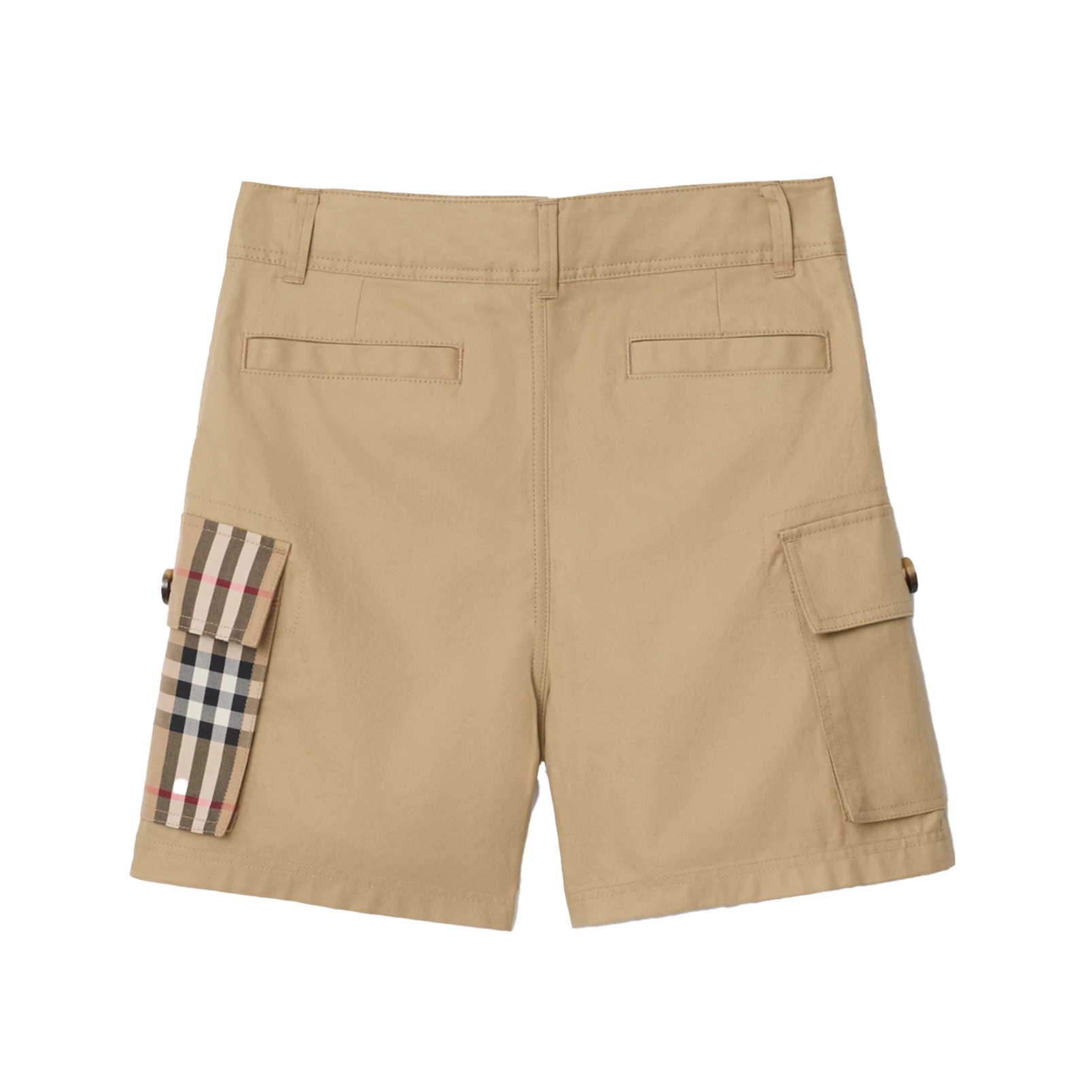 Burberry Check Trim Cotton Cargo Shorts in Sand Beige (Kids)