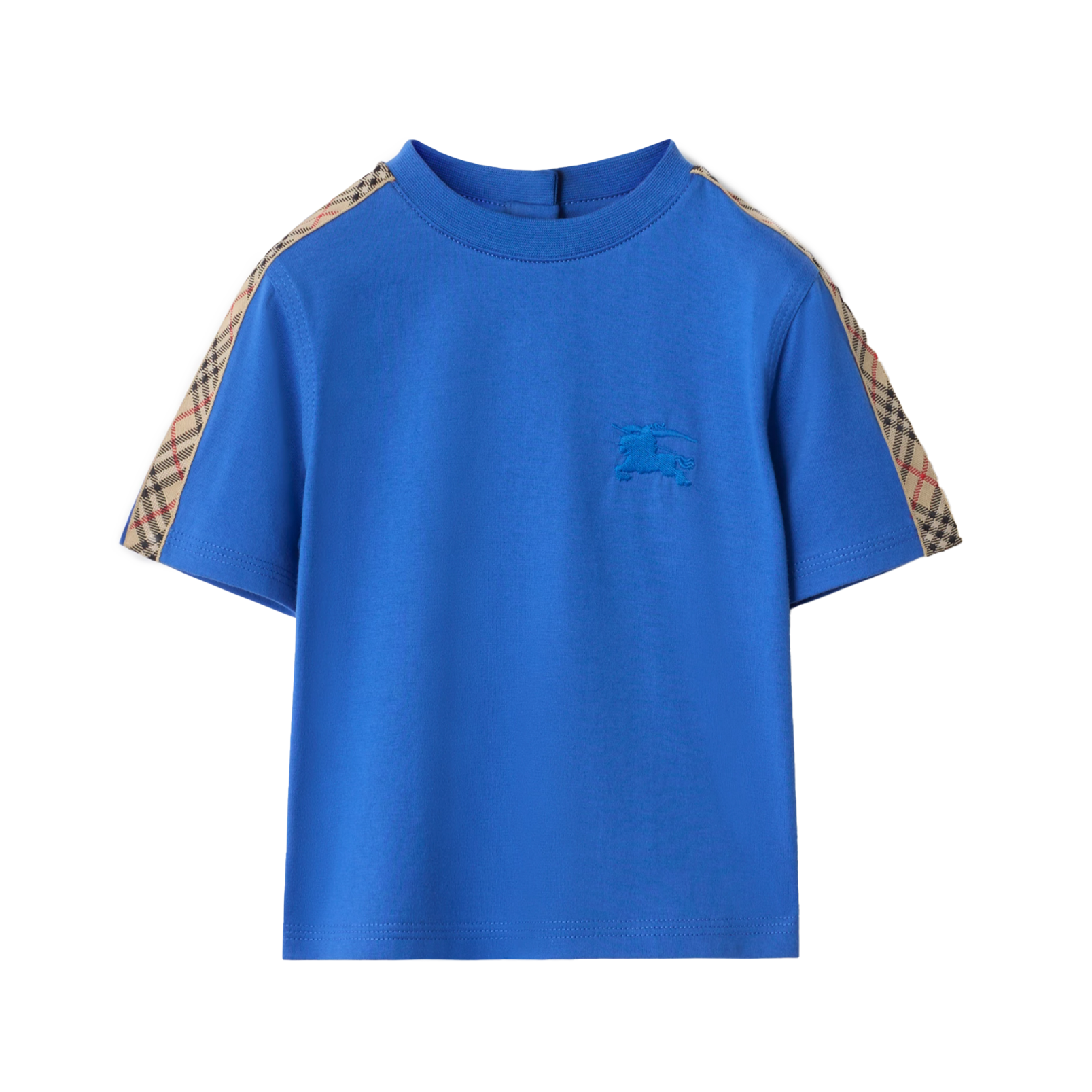 Burberry Check Trim Cotton T-Shirt in Hyacinth Blue (Baby)