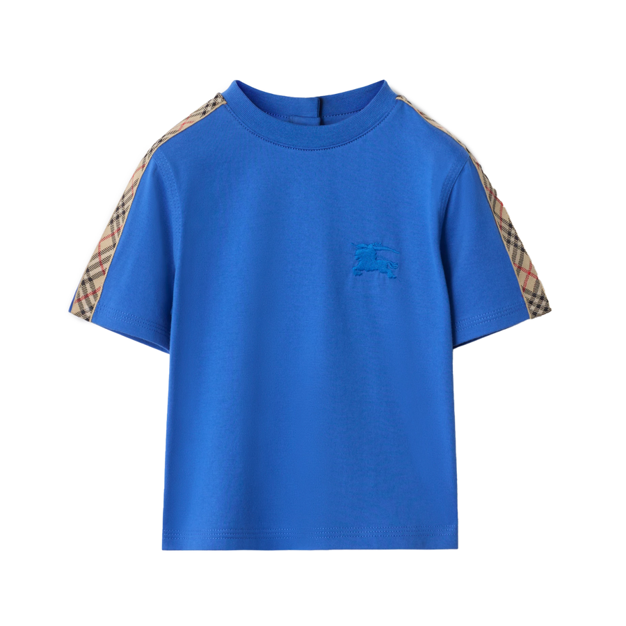 Burberry Check Trim Cotton T-Shirt in Hyacinth Blue (Baby)