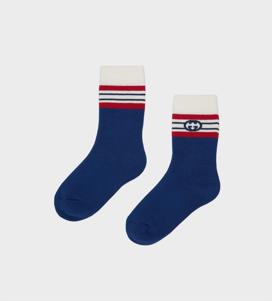 Interlocking G Cotton Socks Blue