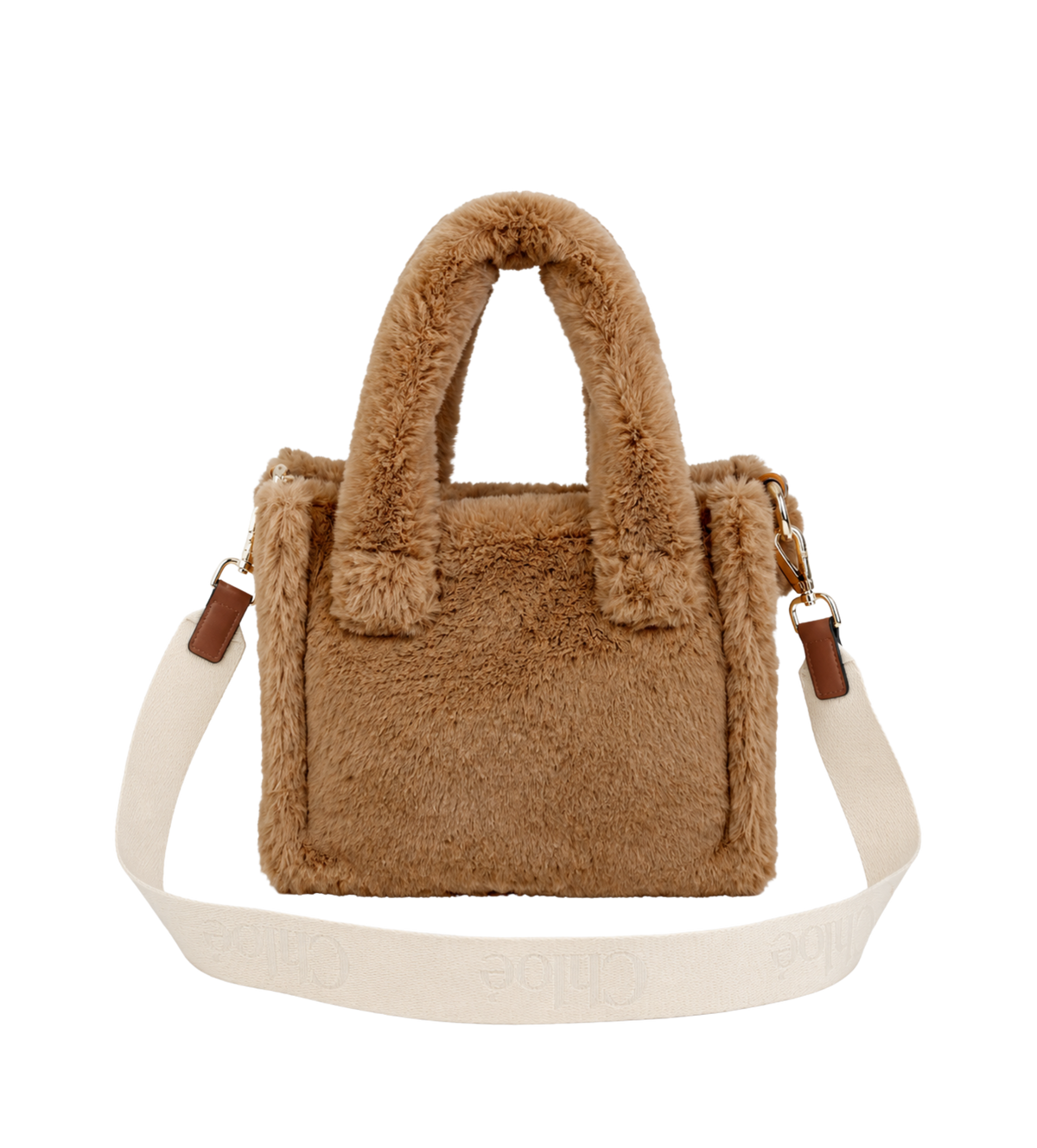 Kids Faux Fur Logo-Patch Tote Bag Beige