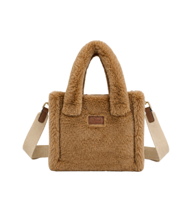 Kids Faux Fur Logo-Patch Tote Bag Beige