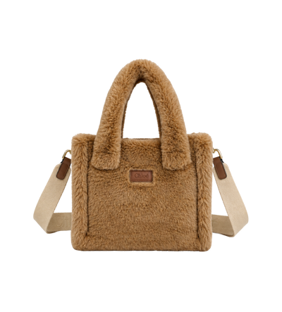 Kids Faux Fur Logo-Patch Tote Bag Beige