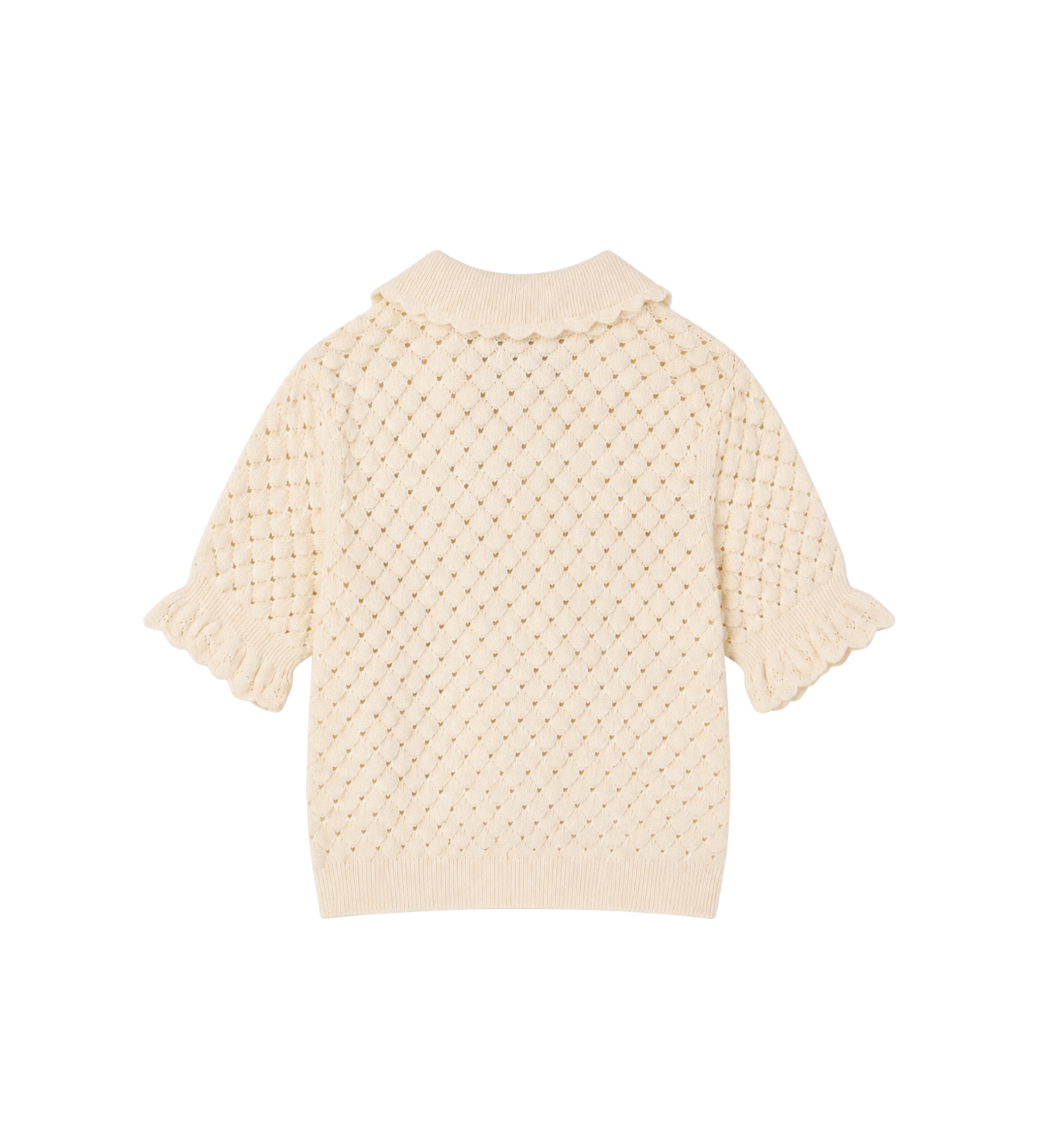 Kids Pointelle Knit Ruffle Sweater Ivory White